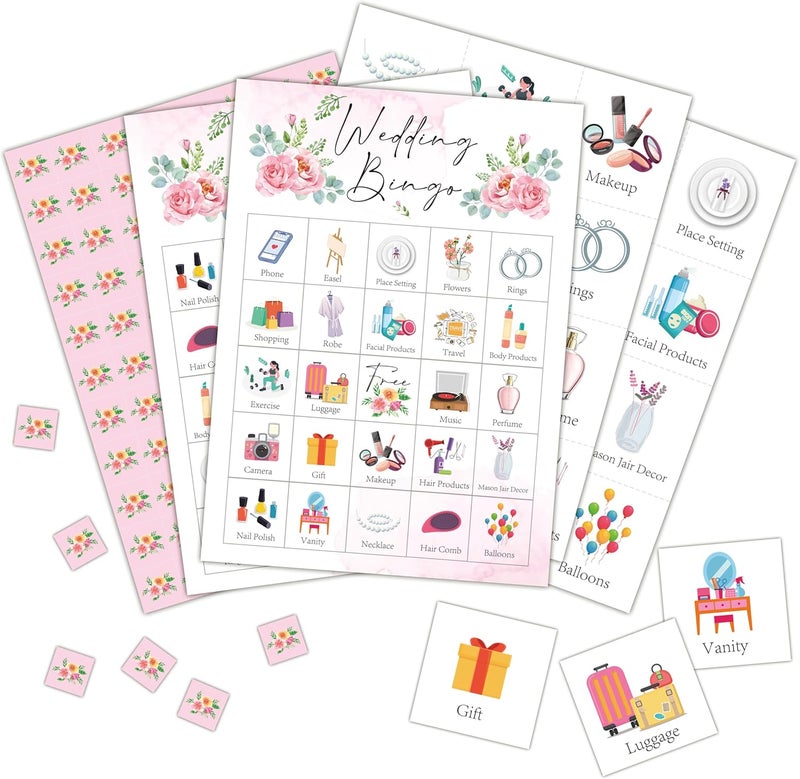 Foosproea Wedding Bingo Cards, Bridal Shower Bingo Games for 24 Players, Wedding Games for Family Friends Large Group Activities, Wedding Bridal Shower Bachelorette Party Favors Supplies Decorations(22) - Image 1